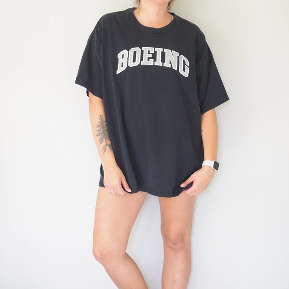 90s 2000s Vintage Boeing T- Shirt Black With Boeing Spell‎ Out XXL - Picture 1 of 3
